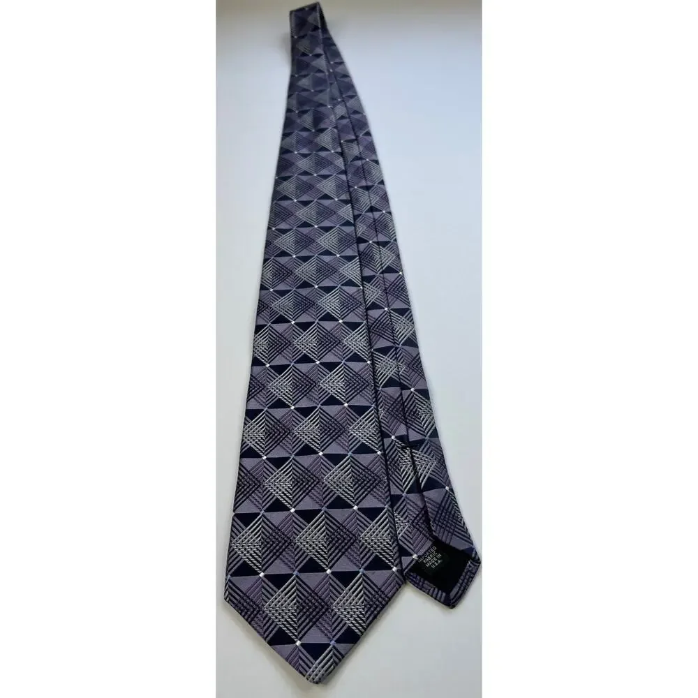 Murano Purple Geometric Plaid Silk Tie USA Made Classic Width Necktie